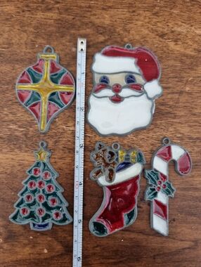 Vintage Stained Glass Christmas Ornaments Holiday Decoration  Set 5